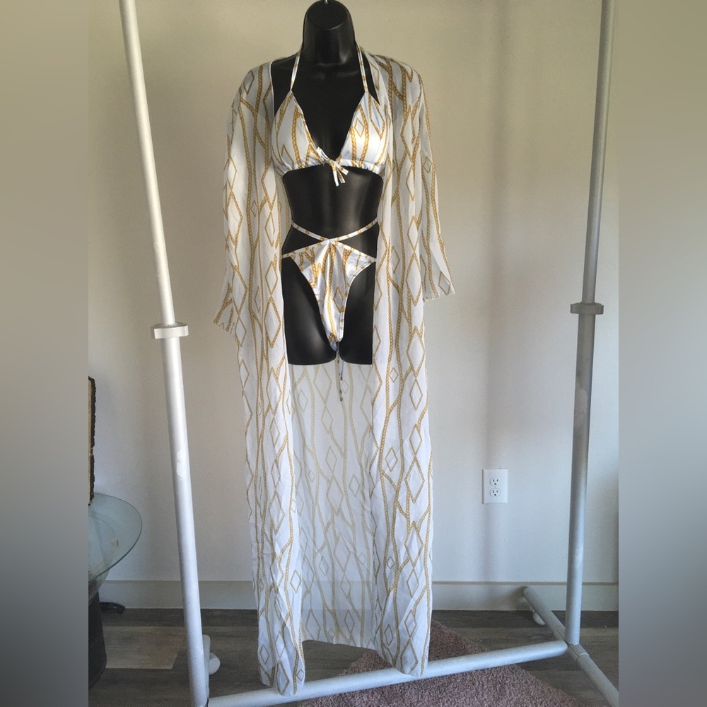 Light Blue/Gold Bikini with coverall